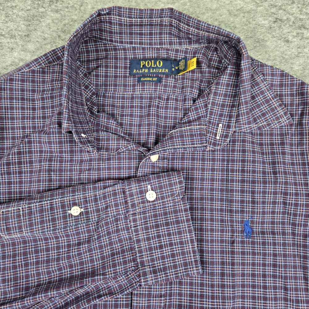 Polo Ralph Lauren Classic Fit Check Button‎ Up Purple Shirt Mens Plaid Large